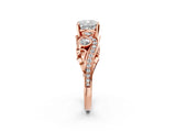 Rose gold Cushion Cut Diamond Solitaire Ring with Milgrain Pavé Band and Four-Prong Setting_181