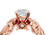 Rose gold Cushion Cut Diamond Solitaire Ring with Milgrain Pavé Band and Four-Prong Setting_183