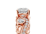 Rose gold Cushion Cut Diamond Solitaire Ring with Milgrain Pavé Band and Four-Prong Setting_184
