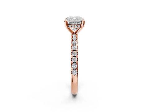 10K Rose Gold 0.27 Carat D VVS2 Round Diamond Solitaire Ring with Round  Pavé Band and Four-Prong Setting