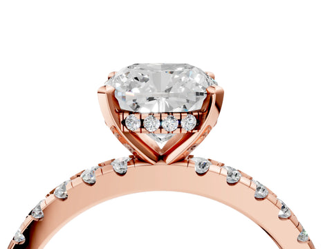 10K Rose Gold 0.27 Carat D VVS2 Round Diamond Solitaire Ring with Round  Pavé Band and Four-Prong Setting