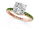 Rose gold Cushion Cut Diamond Solitaire Ring with Pavé Band and Four-Prong Setting_1