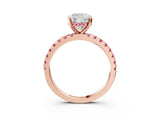 Rose gold Cushion Cut Diamond Solitaire Ring with Pavé Band and Four-Prong Setting_3