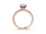 Rose gold Cushion Cut Diamond Solitaire Ring with Pavé Band and Four-Prong Setting_3