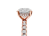 Rose gold Cushion Cut Diamond Solitaire Ring with Pavé Band and Four-Prong Setting_5