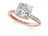 Rose gold Cushion Cut Diamond Solitaire Ring with Pavé Band and Hidden Halo_16