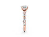Rose gold Cushion Cut Diamond Solitaire Ring with Pavé Band and Hidden Halo_17