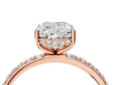 Rose gold Cushion Cut Diamond Solitaire Ring with Pavé Band and Hidden Halo_19