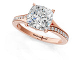 Rose gold Cushion Cut Diamond Solitaire Ring with Pavé Band and Prong Setting_13