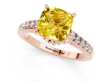 Rose gold Cushion Cut Diamond Solitaire Ring with Pavé Band and Prong Setting_1