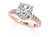 Rose gold Cushion Cut Diamond Solitaire Ring with Pavé Band and Prong Setting_1