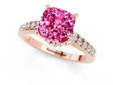 Rose gold Cushion Cut Diamond Solitaire Ring with Pavé Band and Prong Setting_1