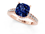 Rose gold Cushion Cut Diamond Solitaire Ring with Pavé Band and Prong Setting_1