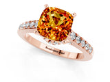 Rose gold Cushion Cut Diamond Solitaire Ring with Pavé Band and Prong Setting_1