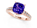 Rose gold Cushion Cut Diamond Solitaire Ring with Pavé Band and Prong Setting_1