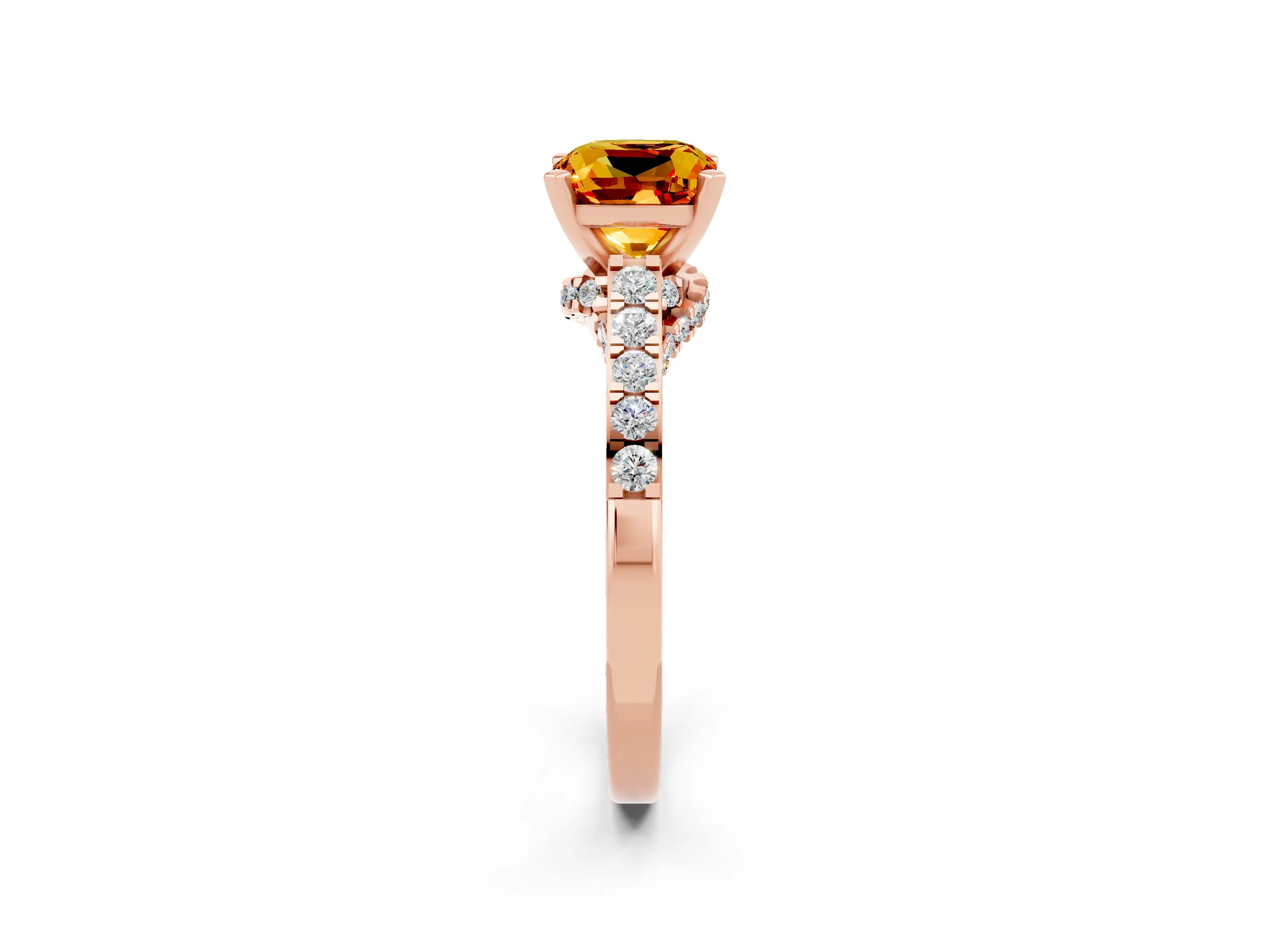 Rose gold Cushion Cut Diamond Solitaire Ring with Pavé Band and Prong Setting_2