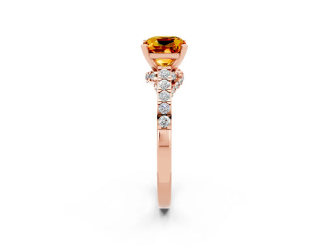Rose gold Cushion Cut Diamond Solitaire Ring with Pavé Band and Prong Setting_2