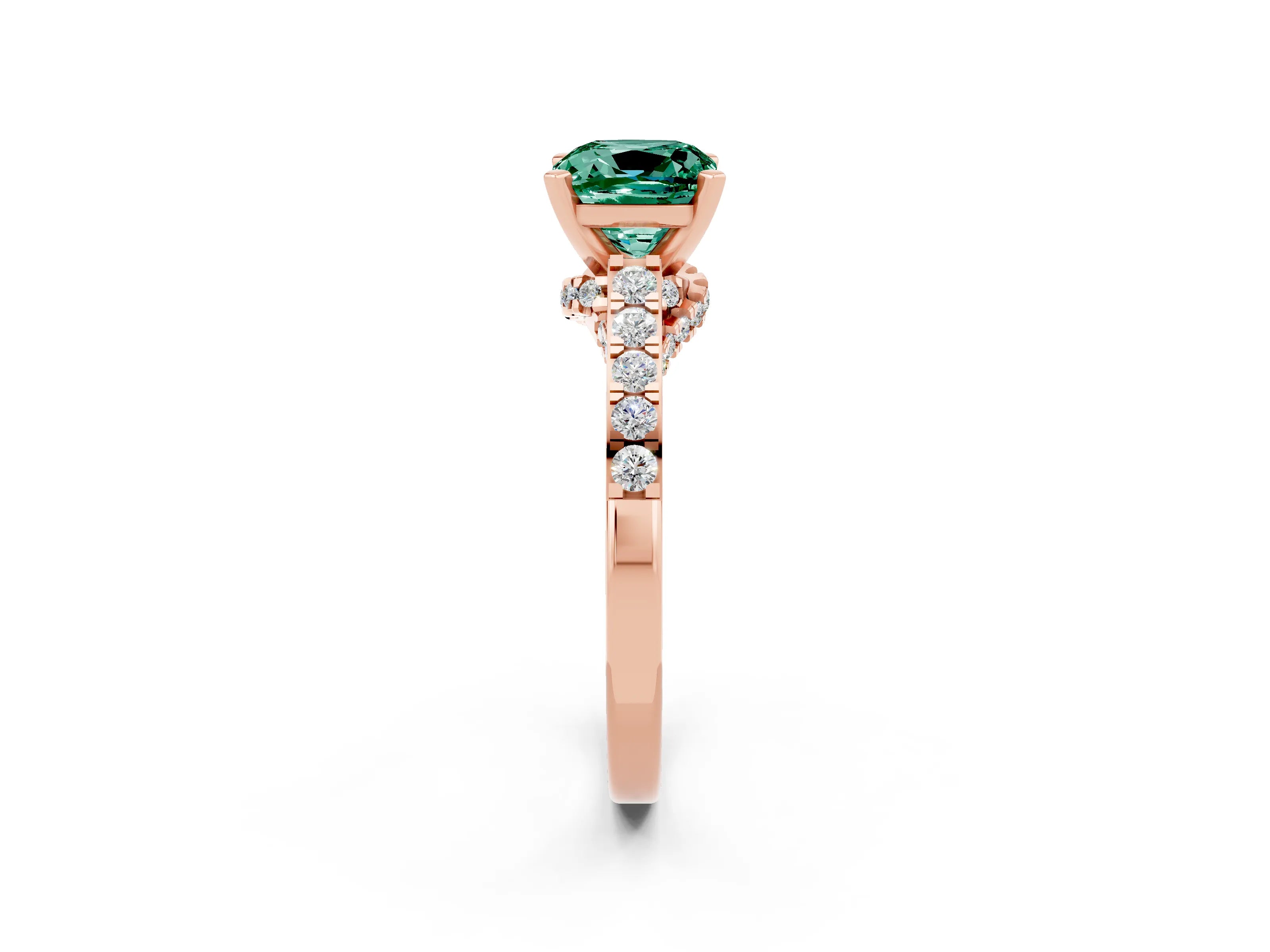 Rose gold Cushion Cut Diamond Solitaire Ring with Pavé Band and Prong Setting_2