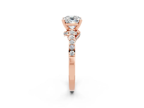 Rose gold Cushion Cut Diamond Solitaire Ring with Pavé Band and Prong Setting_2