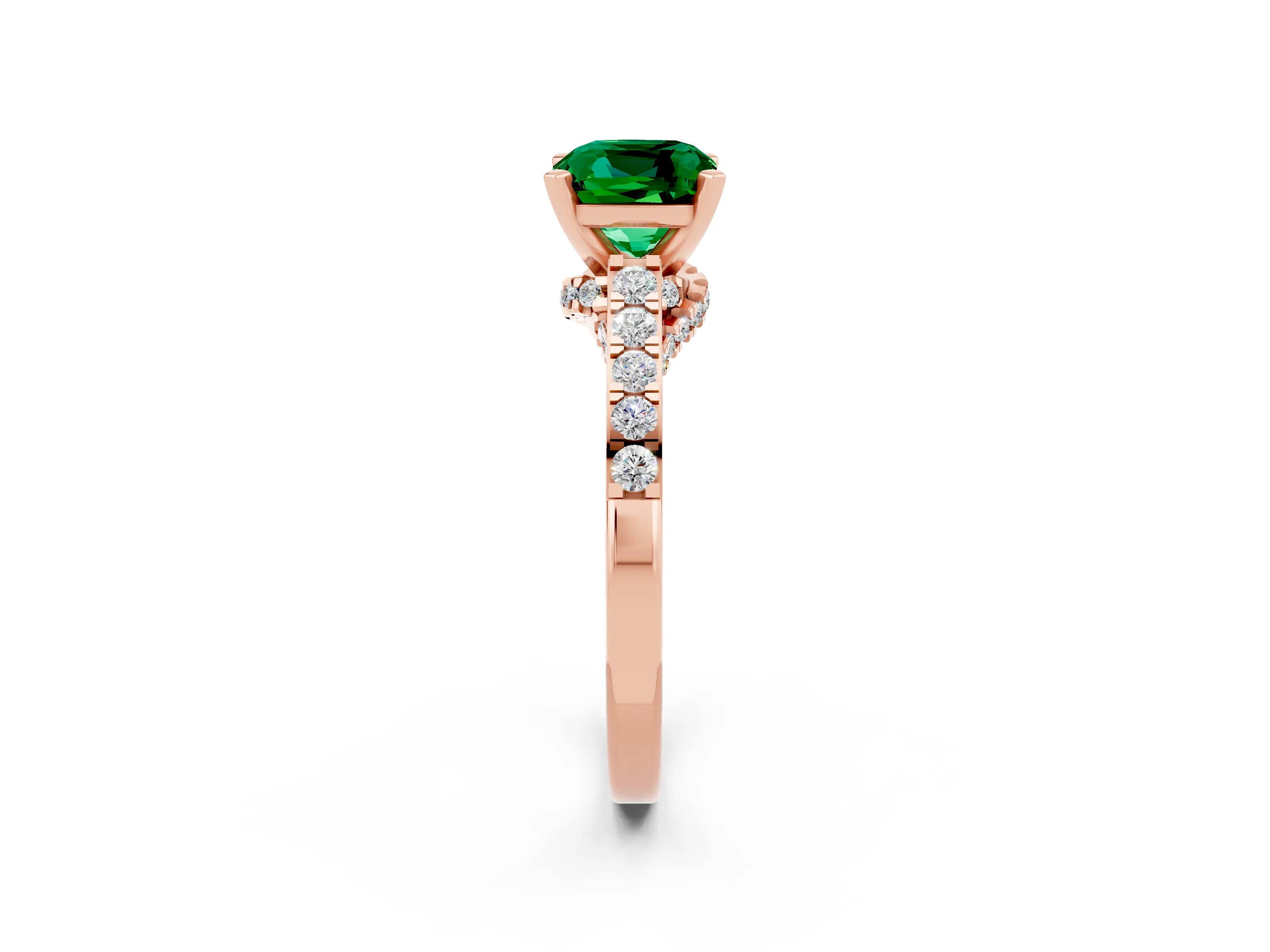 Rose gold Cushion Cut Diamond Solitaire Ring with Pavé Band and Prong Setting_2
