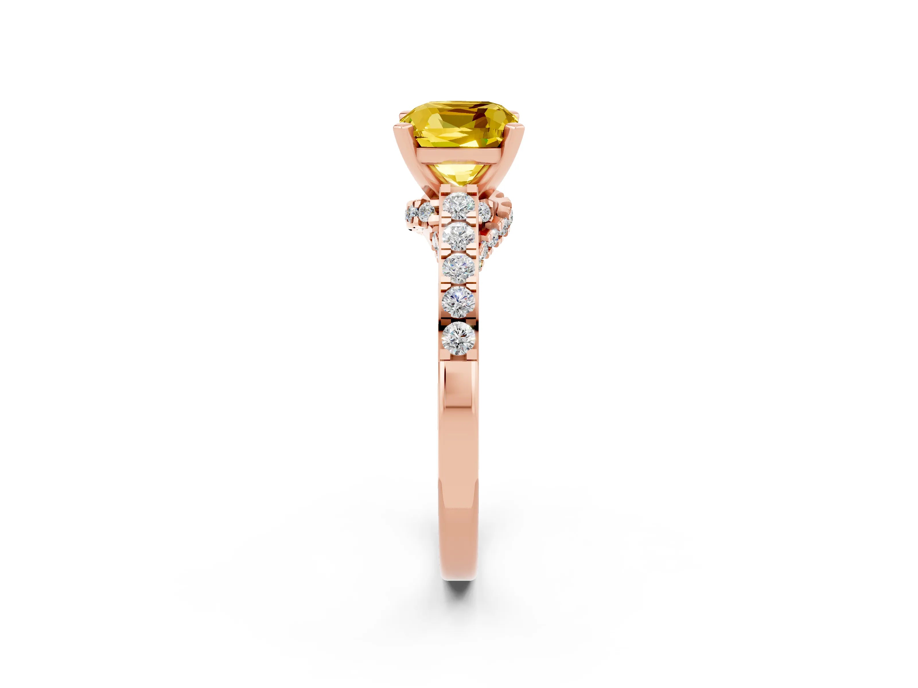 Rose gold Cushion Cut Diamond Solitaire Ring with Pavé Band and Prong Setting_2