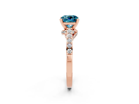 Rose gold Cushion Cut Diamond Solitaire Ring with Pavé Band and Prong Setting_2