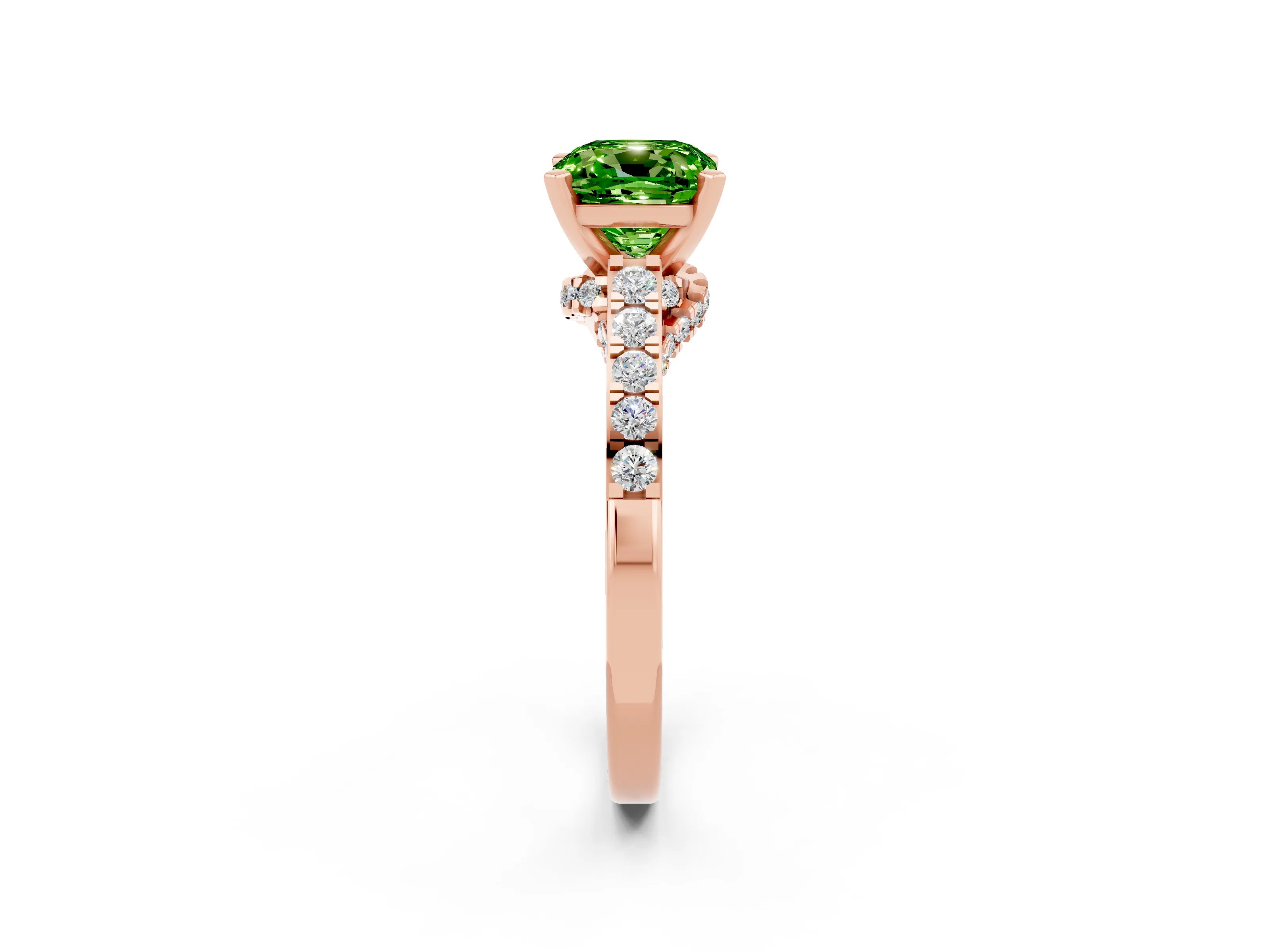 Rose gold Cushion Cut Diamond Solitaire Ring with Pavé Band and Prong Setting_2