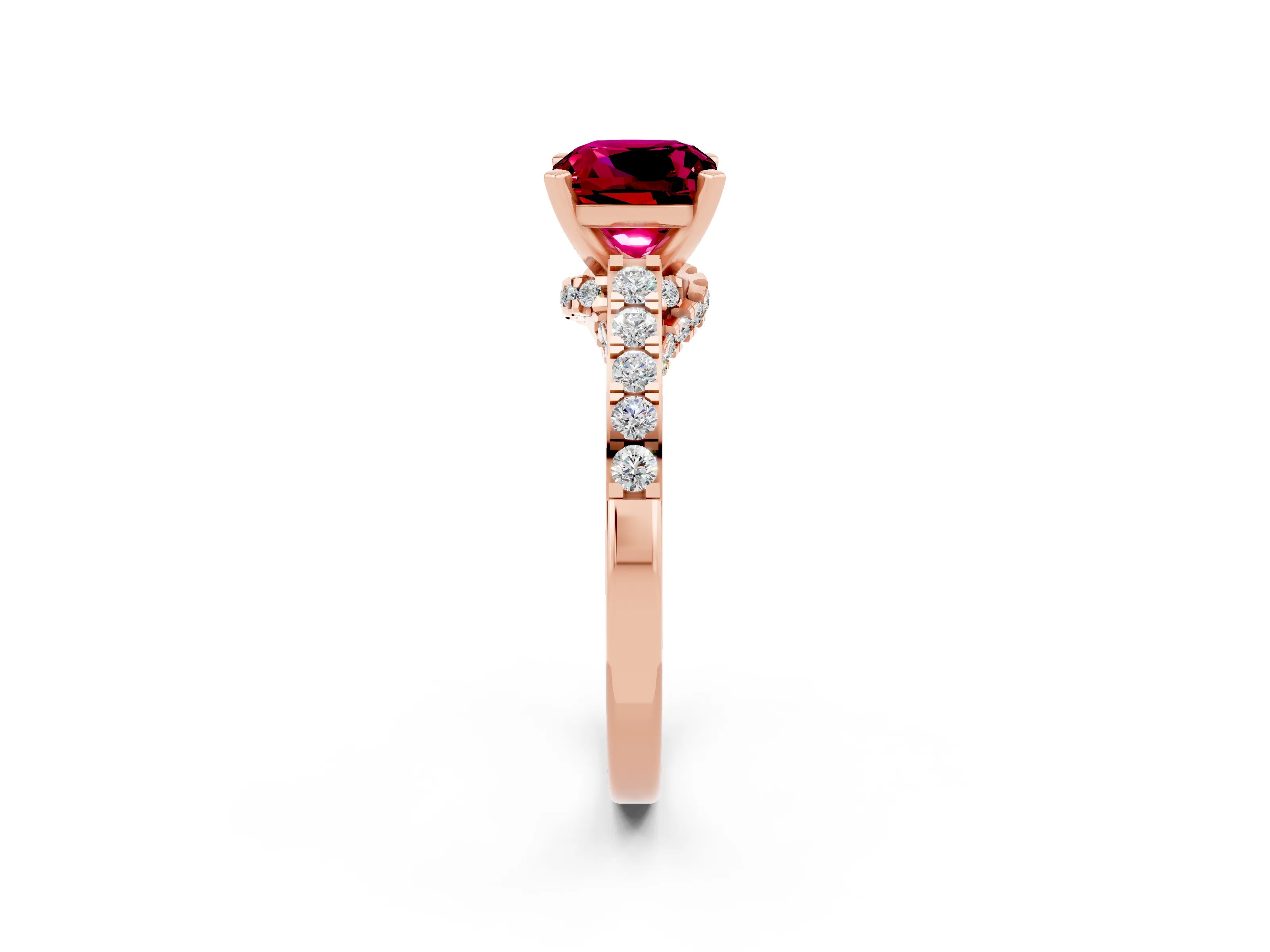 Rose gold Cushion Cut Diamond Solitaire Ring with Pavé Band and Prong Setting_2