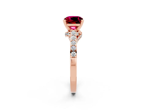 Rose gold Cushion Cut Diamond Solitaire Ring with Pavé Band and Prong Setting_2