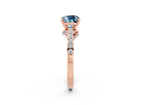 Rose gold Cushion Cut Diamond Solitaire Ring with Pavé Band and Prong Setting_2