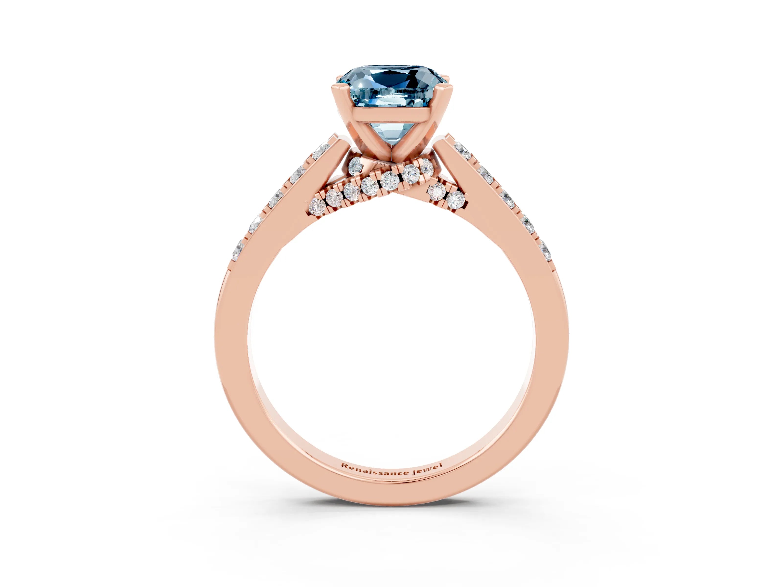 Rose gold Cushion Cut Diamond Solitaire Ring with Pavé Band and Prong Setting_3