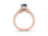 Rose gold Cushion Cut Diamond Solitaire Ring with Pavé Band and Prong Setting_3