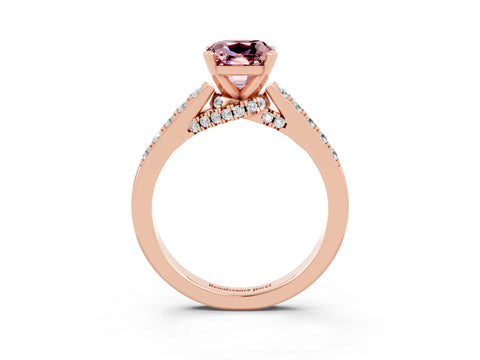 Rose gold Cushion Cut Diamond Solitaire Ring with Pavé Band and Prong Setting_3