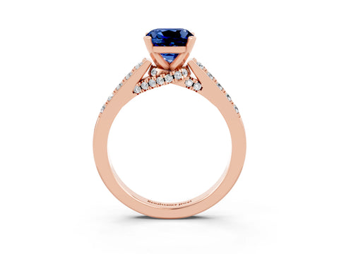 Rose gold Cushion Cut Diamond Solitaire Ring with Pavé Band and Prong Setting_3