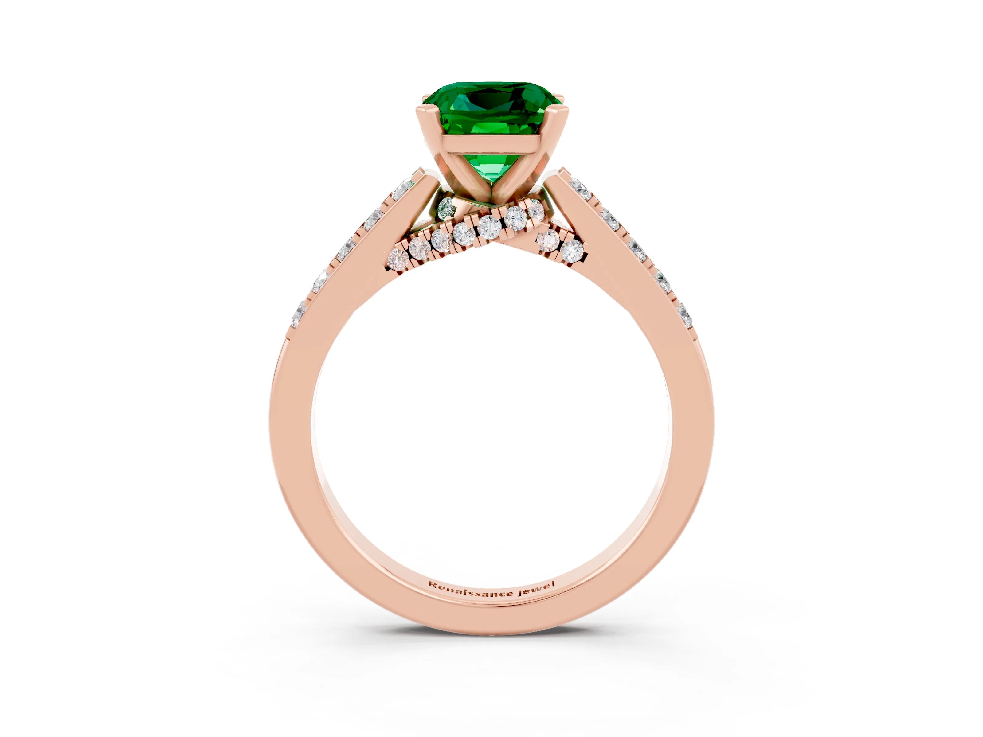 Rose gold Cushion Cut Diamond Solitaire Ring with Pavé Band and Prong Setting_3