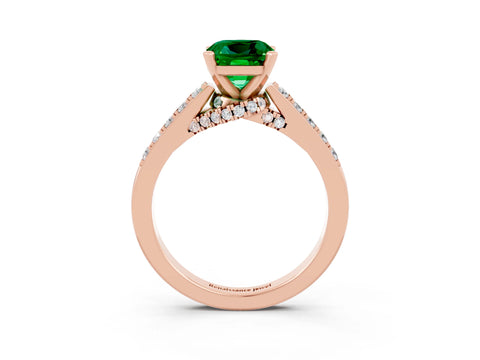 Rose gold Cushion Cut Diamond Solitaire Ring with Pavé Band and Prong Setting_3