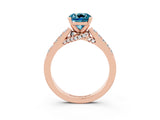 Rose gold Cushion Cut Diamond Solitaire Ring with Pavé Band and Prong Setting_3