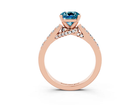 Rose gold Cushion Cut Diamond Solitaire Ring with Pavé Band and Prong Setting_3