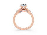 Rose gold Cushion Cut Diamond Solitaire Ring with Pavé Band and Prong Setting_3