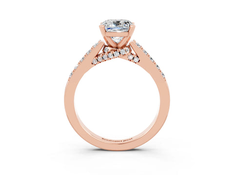 Rose gold Cushion Cut Diamond Solitaire Ring with Pavé Band and Prong Setting_3
