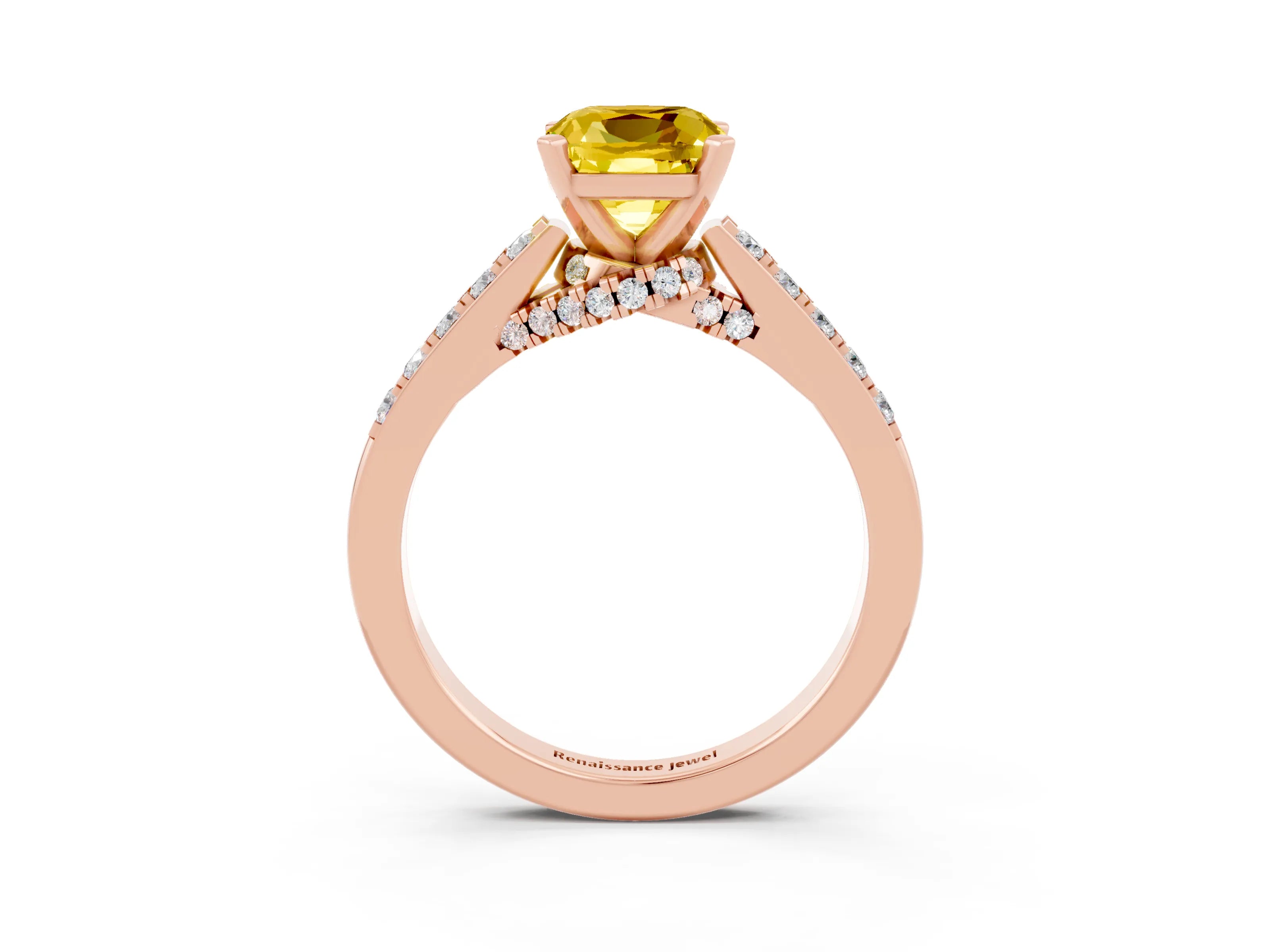 Rose gold Cushion Cut Diamond Solitaire Ring with Pavé Band and Prong Setting_3