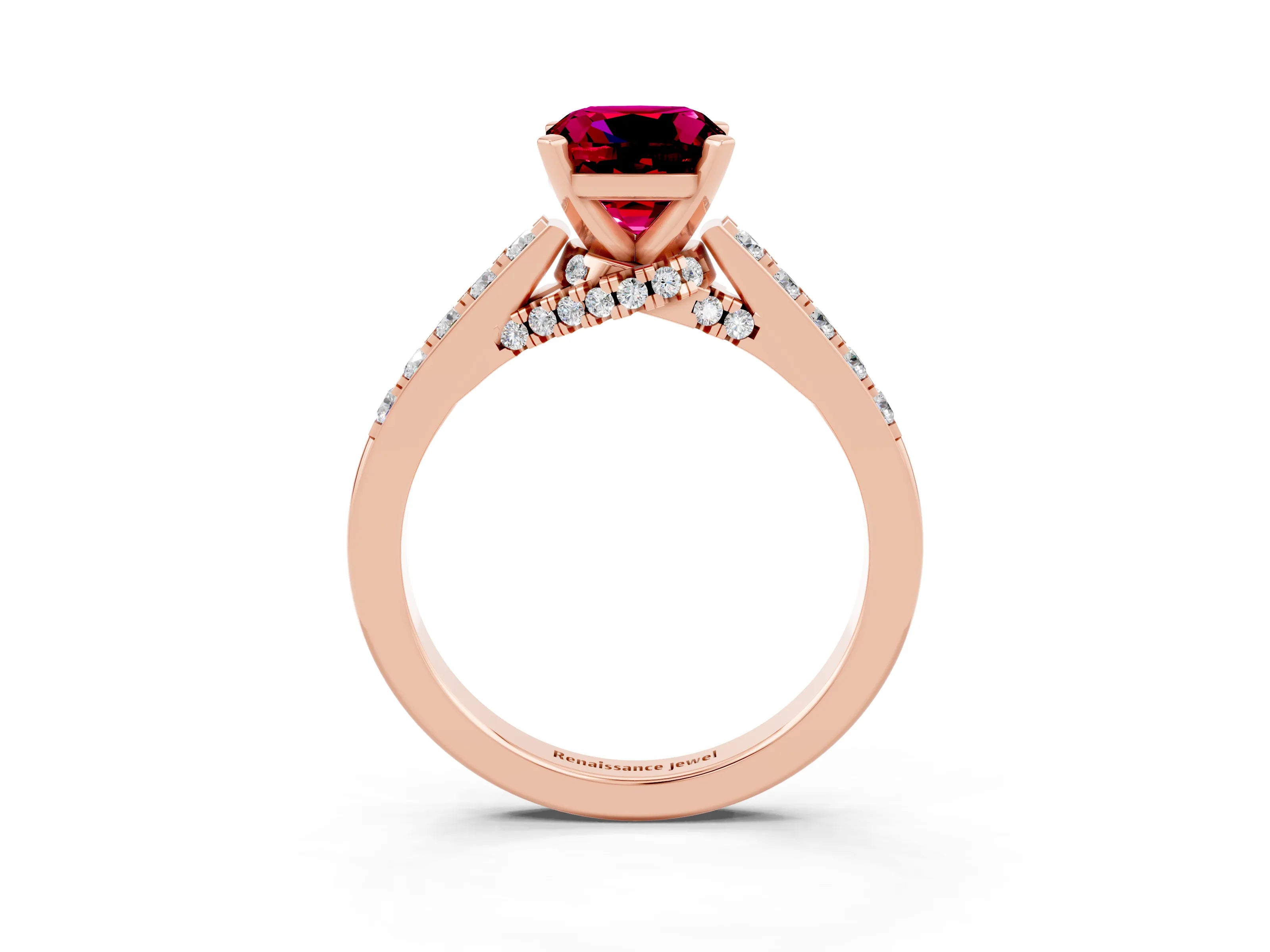 Rose gold Cushion Cut Diamond Solitaire Ring with Pavé Band and Prong Setting_3