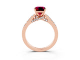 Rose gold Cushion Cut Diamond Solitaire Ring with Pavé Band and Prong Setting_3