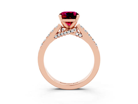 Rose gold Cushion Cut Diamond Solitaire Ring with Pavé Band and Prong Setting_3