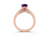 Rose gold Cushion Cut Diamond Solitaire Ring with Pavé Band and Prong Setting_3
