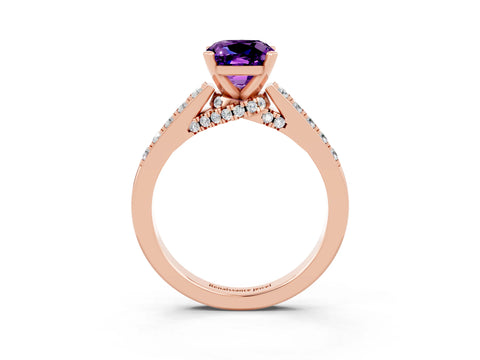 Rose gold Cushion Cut Diamond Solitaire Ring with Pavé Band and Prong Setting_3