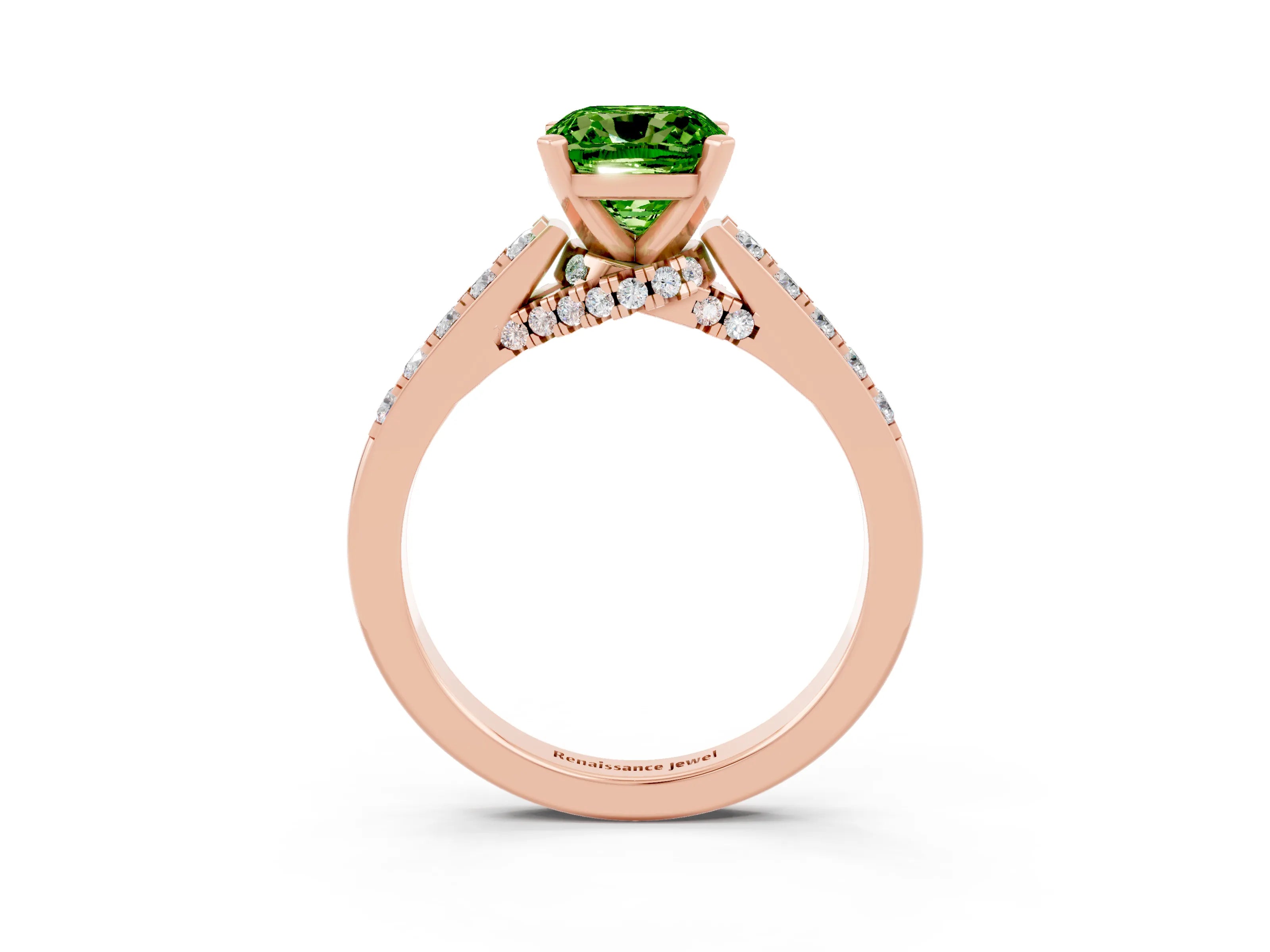 Rose gold Cushion Cut Diamond Solitaire Ring with Pavé Band and Prong Setting_3