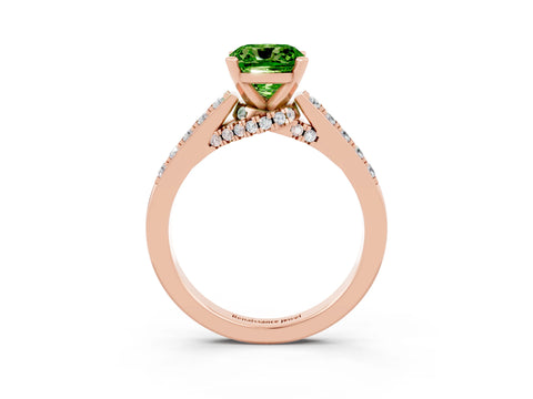 Rose gold Cushion Cut Diamond Solitaire Ring with Pavé Band and Prong Setting_3