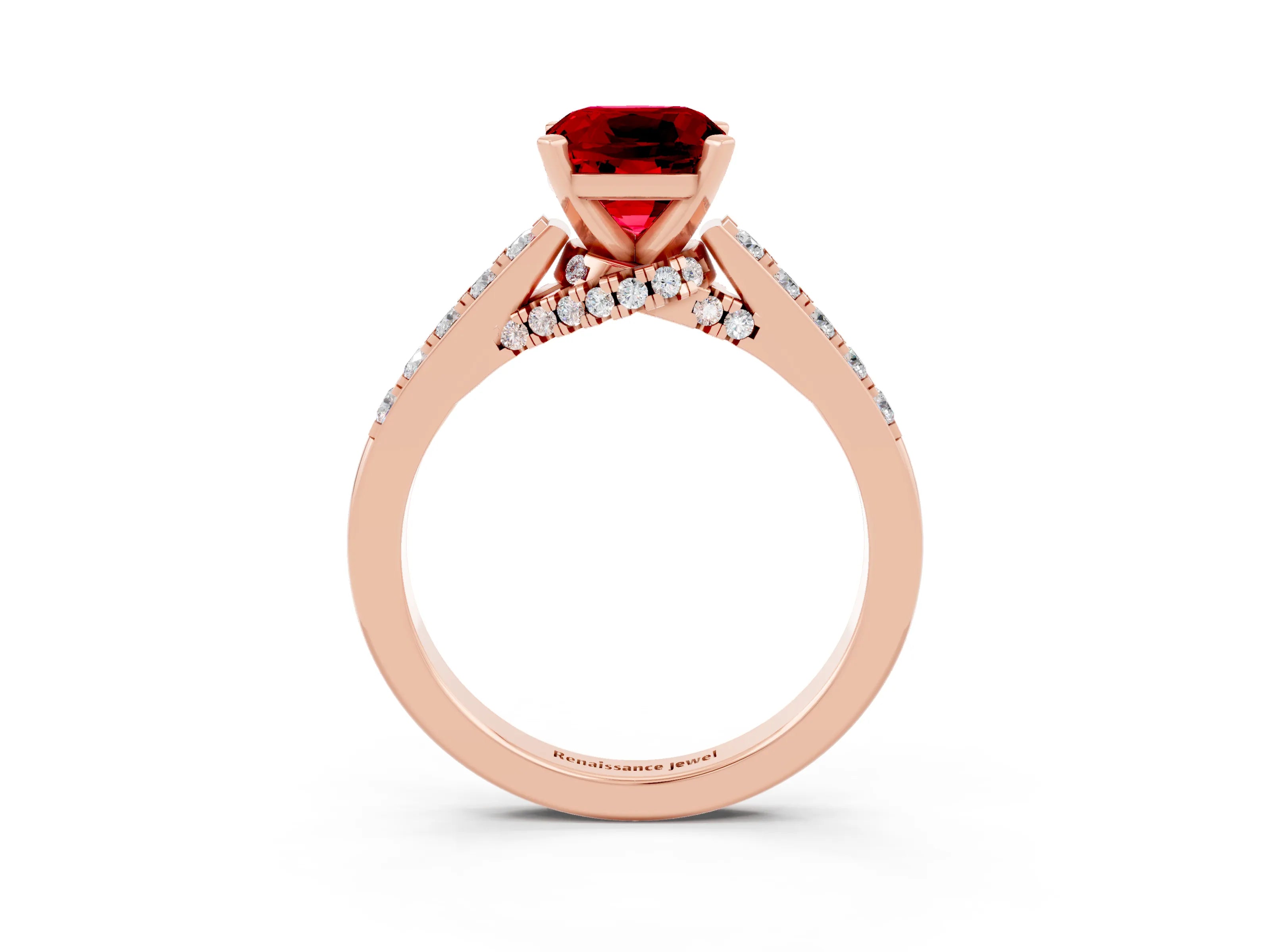 Rose gold Cushion Cut Diamond Solitaire Ring with Pavé Band and Prong Setting_3