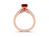 Rose gold Cushion Cut Diamond Solitaire Ring with Pavé Band and Prong Setting_3